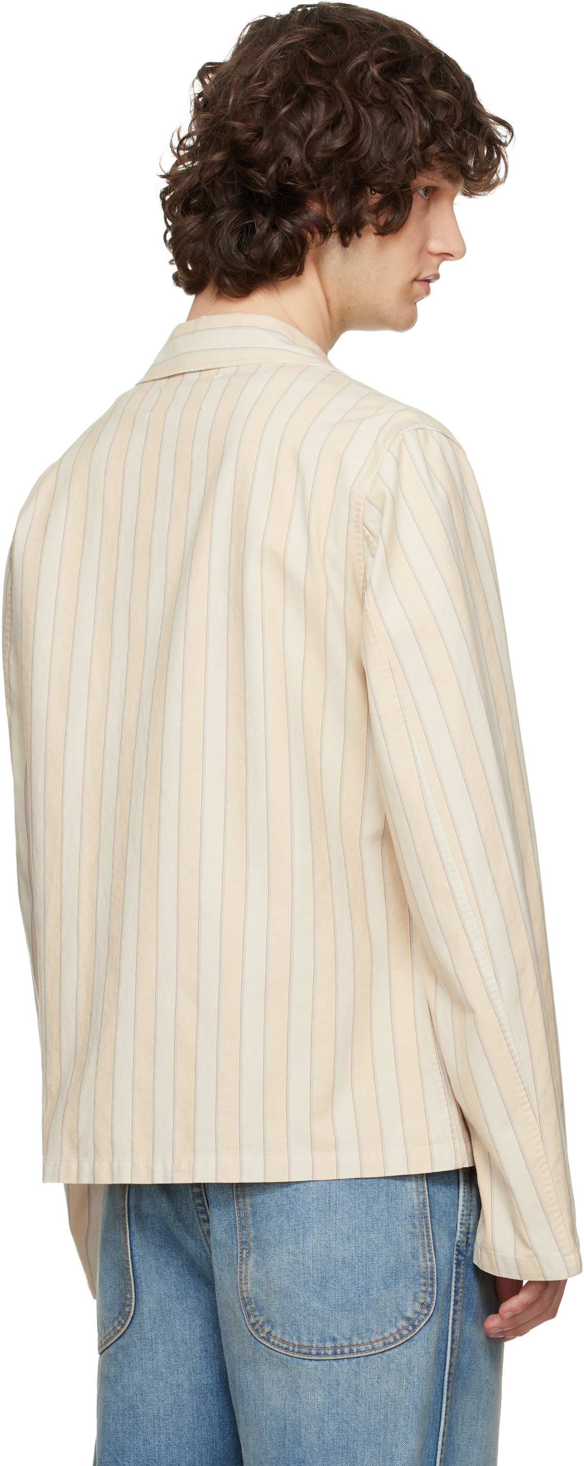 Maison Margiela Beige & Blue Cotton Striped Shirt