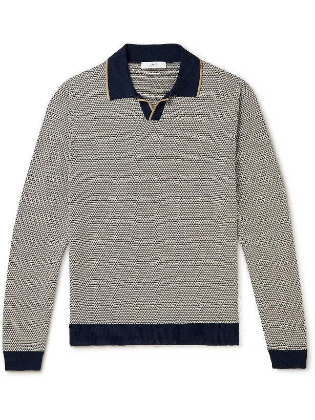 Photo: Mr P. - Slim-Fit Honeycomb-Knit Cotton Polo Shirt - Blue