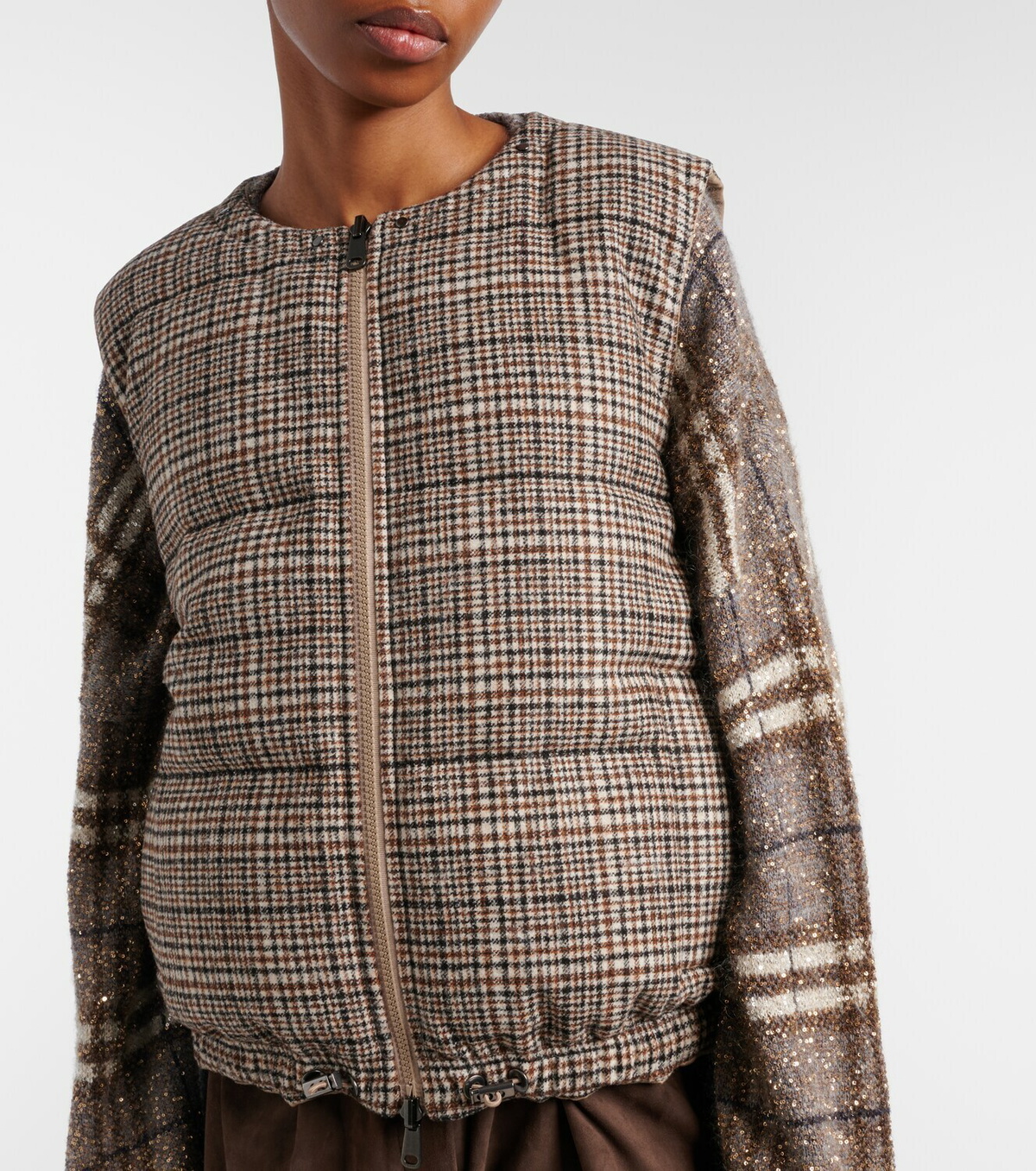 Brunello Cucinelli Checked leather-trimmed down vest