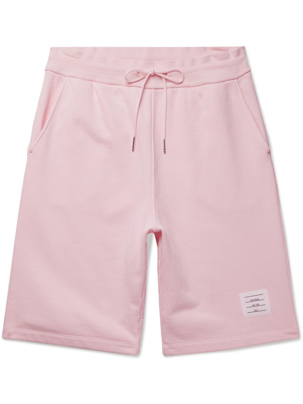 Photo: THOM BROWNE - Logo-Appliquéd Garment-Dyed Loopback Cotton-Jersey Drawstring Shorts - Pink - 2