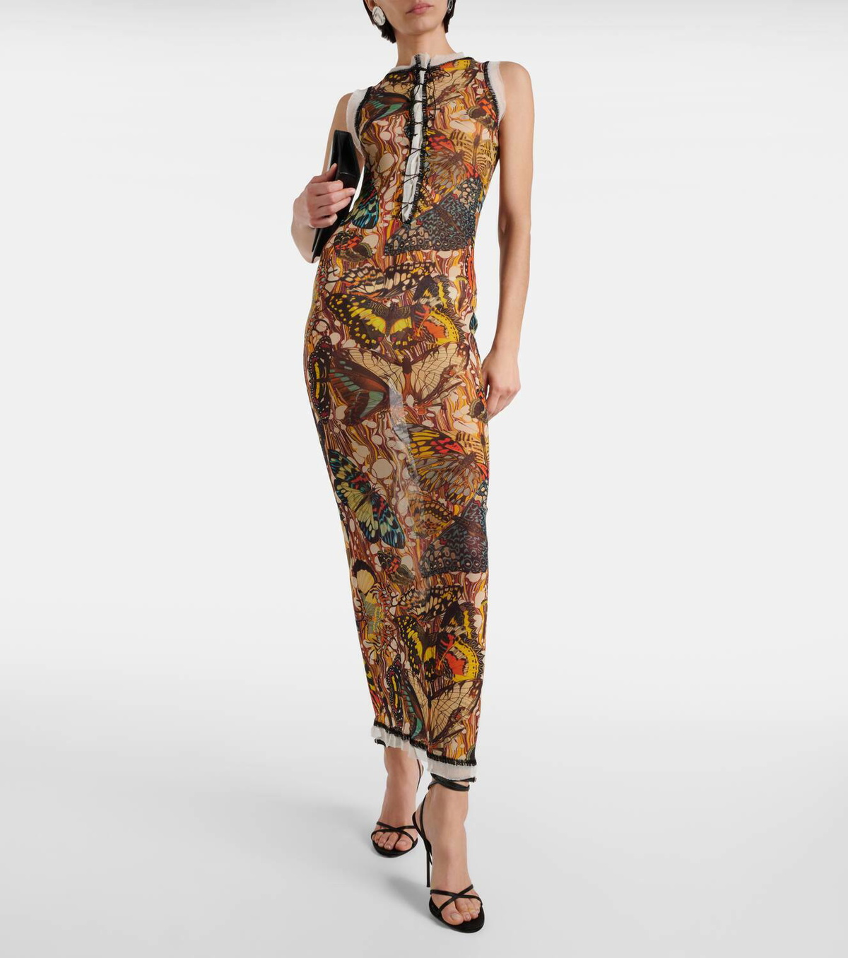 Jean Paul Gaultier Printed lace-trimmed mesh maxi dress Jean Paul Gaultier