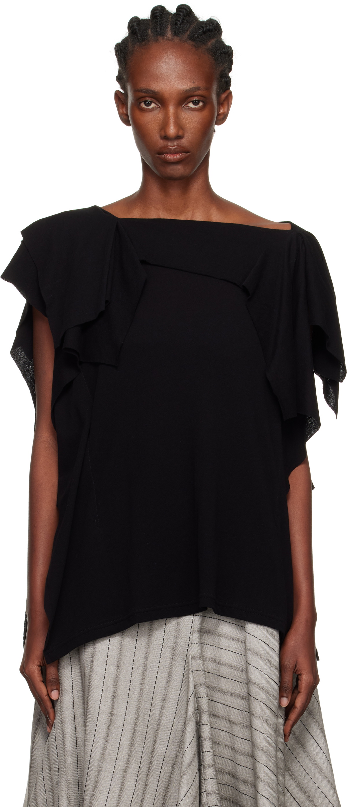 YOHJI YAMAMOTO Black High Twisted Crepe & Interlock Draped T-shirt