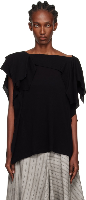 Photo: YOHJI YAMAMOTO Black High Twisted Crepe & Interlock Draped T-shirt