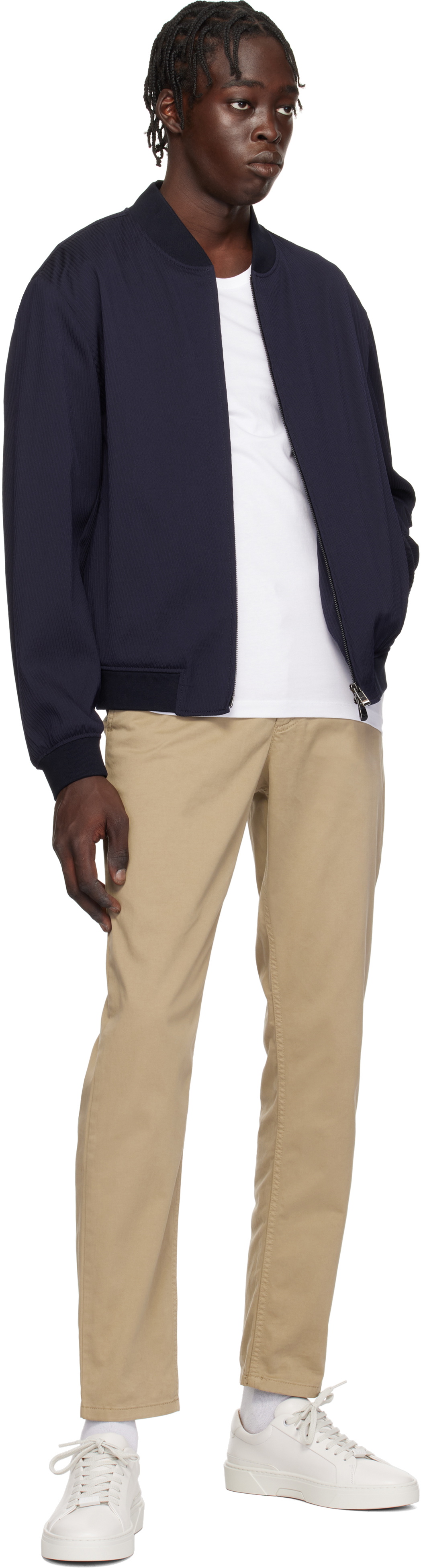 BOSS Navy Twill Bomber Jacket