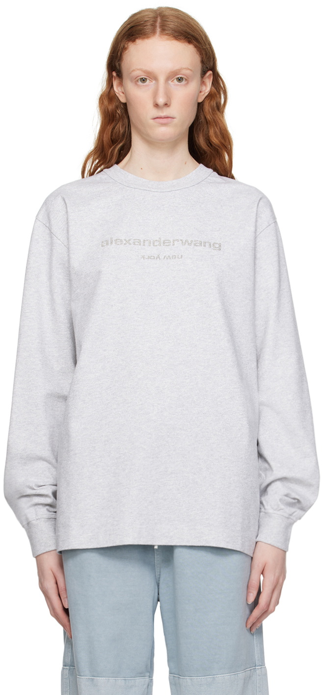 Alexander Wang Gray Glitter Long Sleeve T-Shirt Alexander Wang
