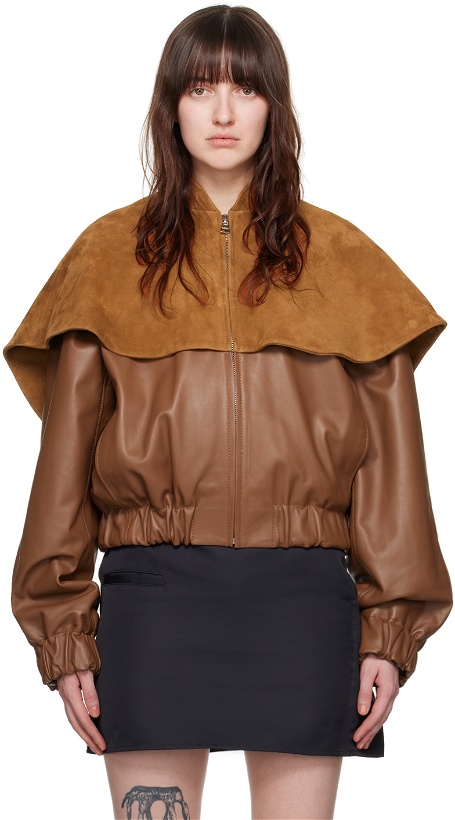 Photo: JW Anderson Brown Oversized Collar Leather Bomber Jacket