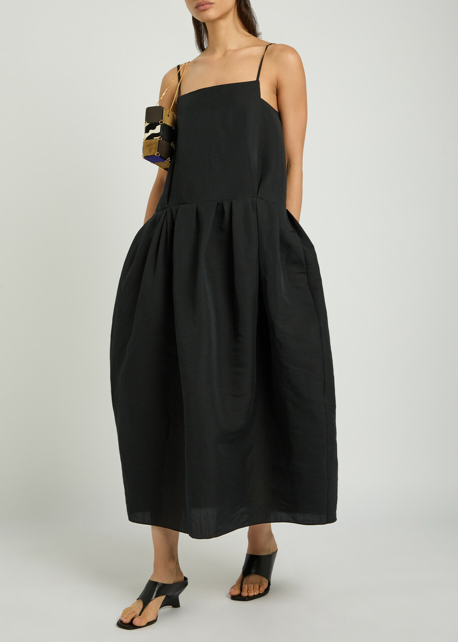 Khaite Adira Silk and Cotton-blend Midi Dress Black