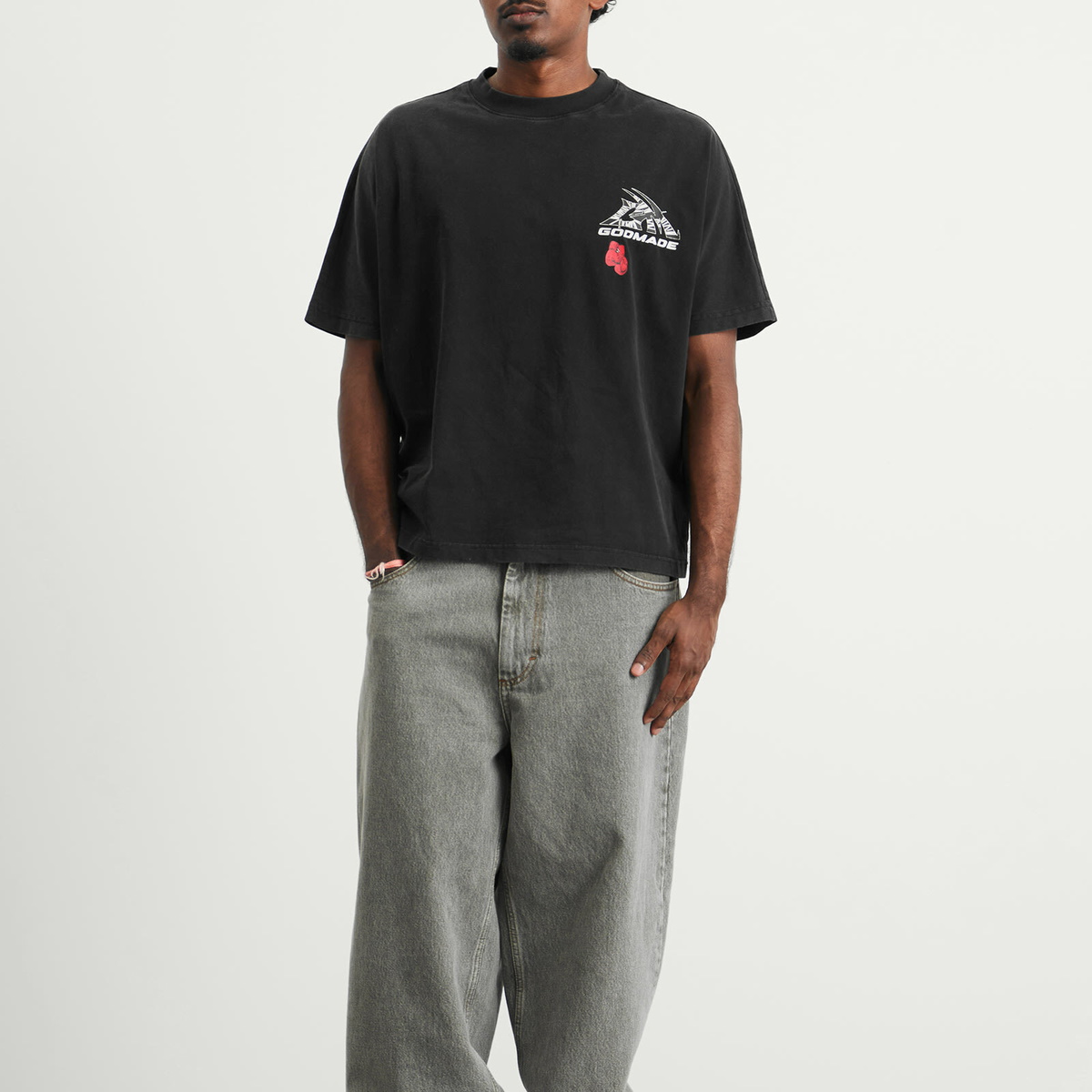God Made Men's GM Logo Wrapped T-Shirt in Washed Black