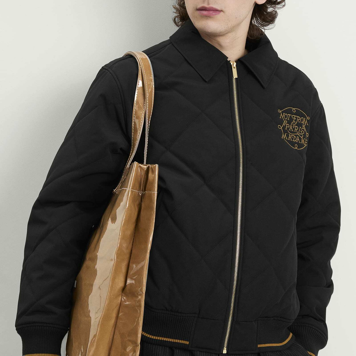 Drôle de Monsieur Men's Braided Slogan Jacket in Black