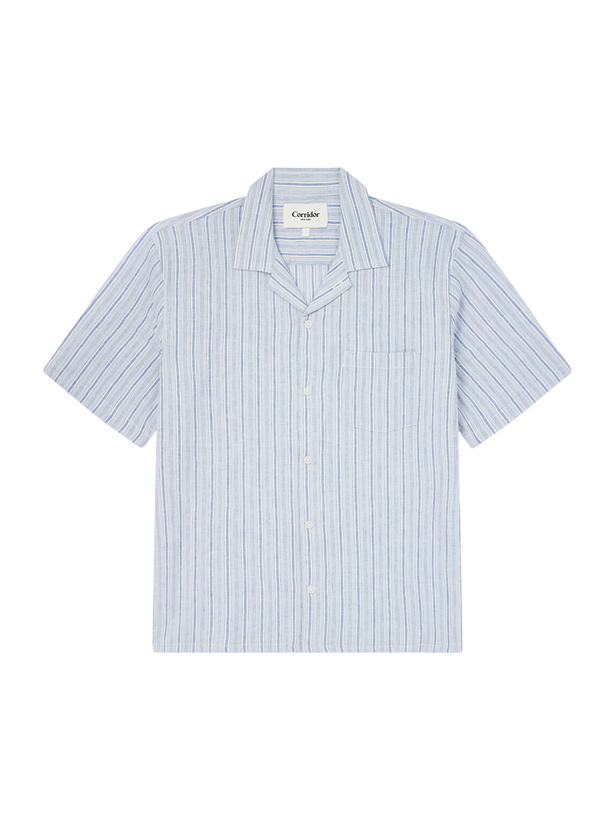 Photo: Corridor - Convertible-Collar Striped Cotton and Linen-Blend Shirt - Blue