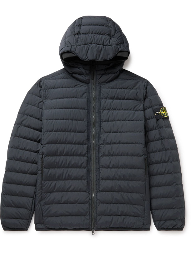 Photo: Stone Island - Logo-Appliquéd Quilted Cotton-Blend Shell Hooded Down Jacket - Blue