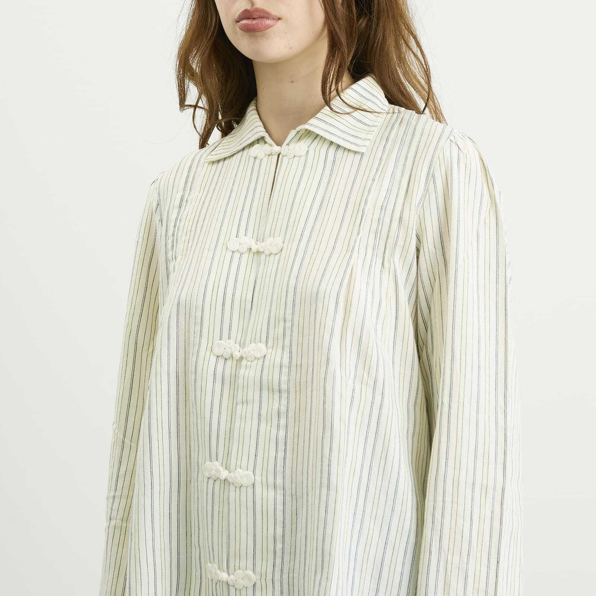 Bode Women's Electric Light Stripe Blouse in Ecru