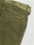 Officine Générale - Hugo Tapered Belted Pleated Cotton and Modal-Blend Corduroy Trousers - Green