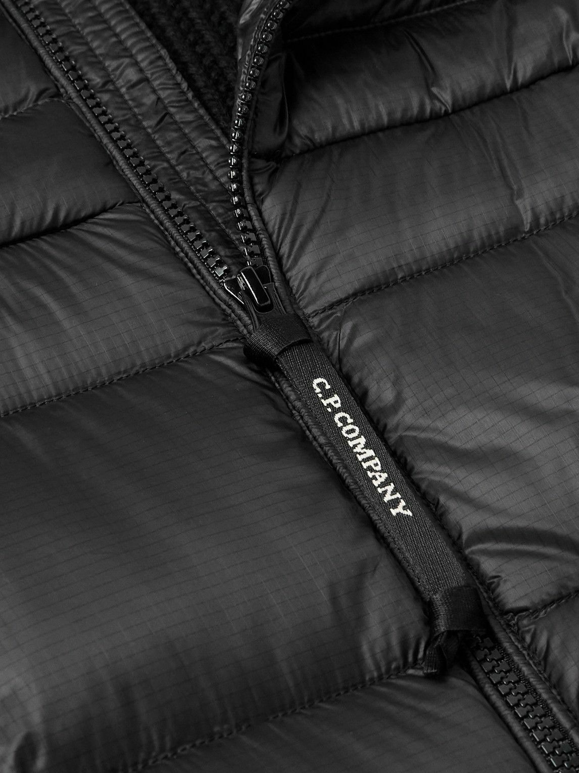 C.P. Company - Logo-Appliquéd Quilted Ripstop and Waffle-Knit Wool Hooded Down Jacket - Black