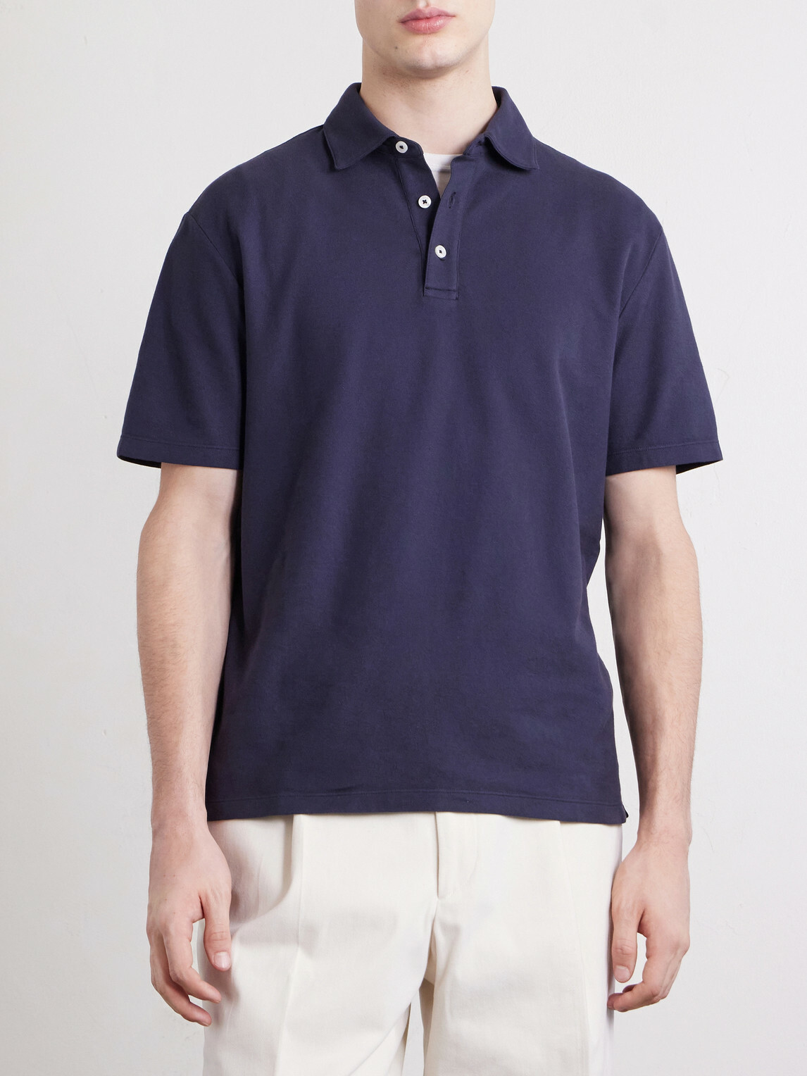 Altea - Greg Cotton-Blend Piqué Polo Shirt - Blue