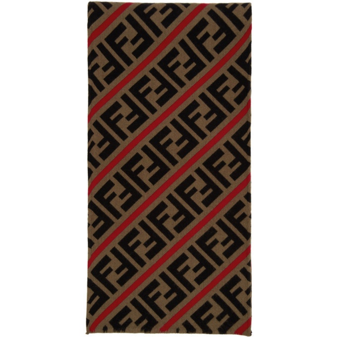 Photo: Fendi Red and Brown Wool Forever Fendi Scarf