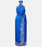 Poupette St Barth Hana floral halterneck satin midi dress
