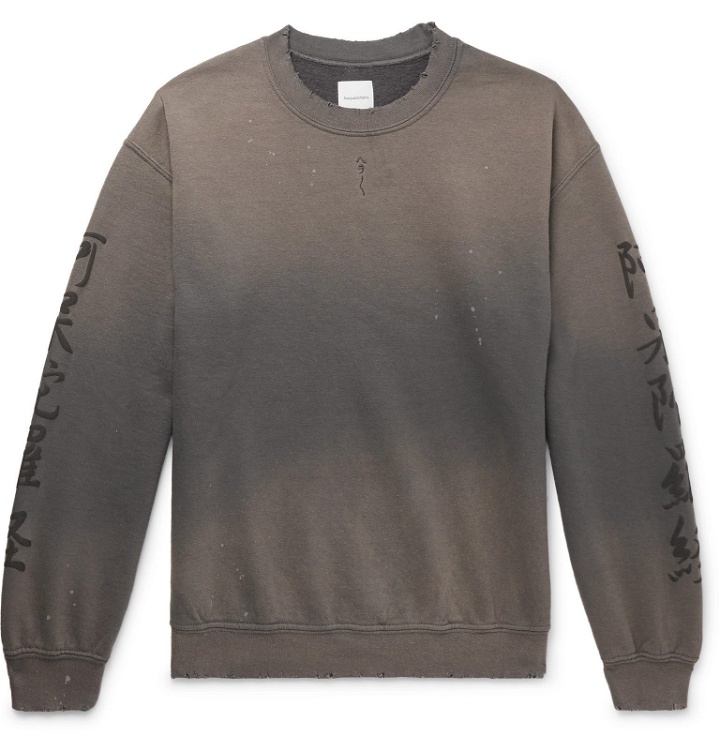 Photo: Sasquatchfabrix. - Distressed Printed Fleece-Back Cotton-Blend Jersey Sweatshirt - Gray