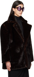 Coperni Brown Notched Lapel Faux-Fur Coat