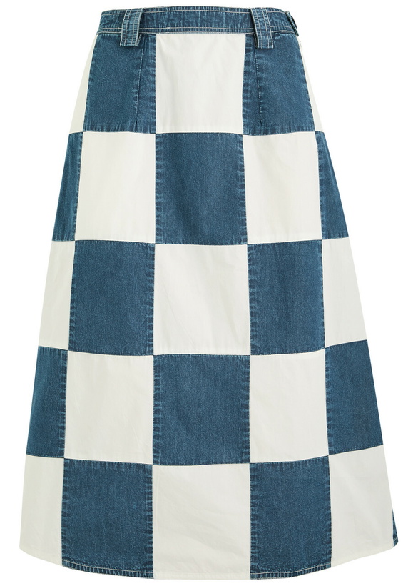 Photo: Lovebirds Darcey Checked Cotton and Denim Midi Skirt Blue And White