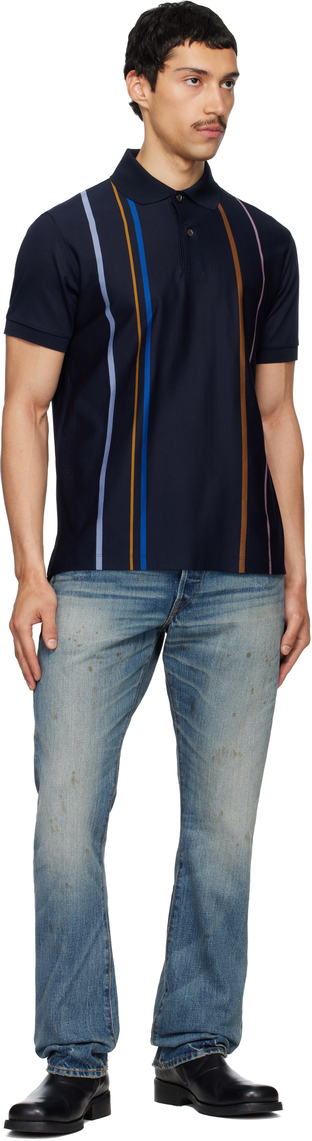 Paul Smith Navy Stripe Cotton Polo