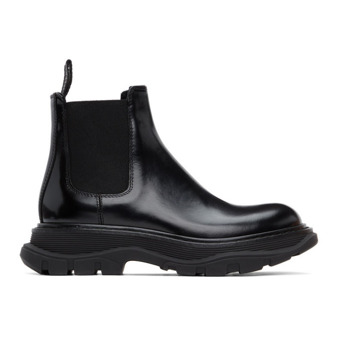 alexander mcqueen black tread slick chelsea boots