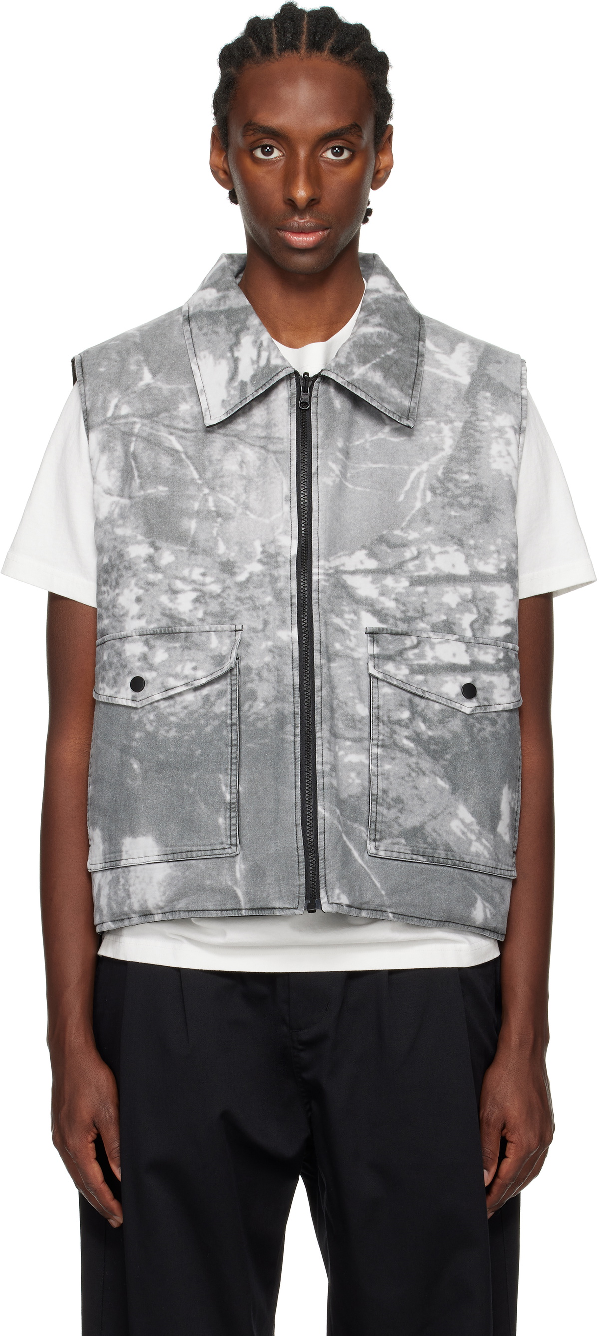 Metalwood Studio Gray & Black Poly Filled Reversible Vest