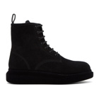 Alexander McQueen Black Suede Flocked Sole Hybrid Boots