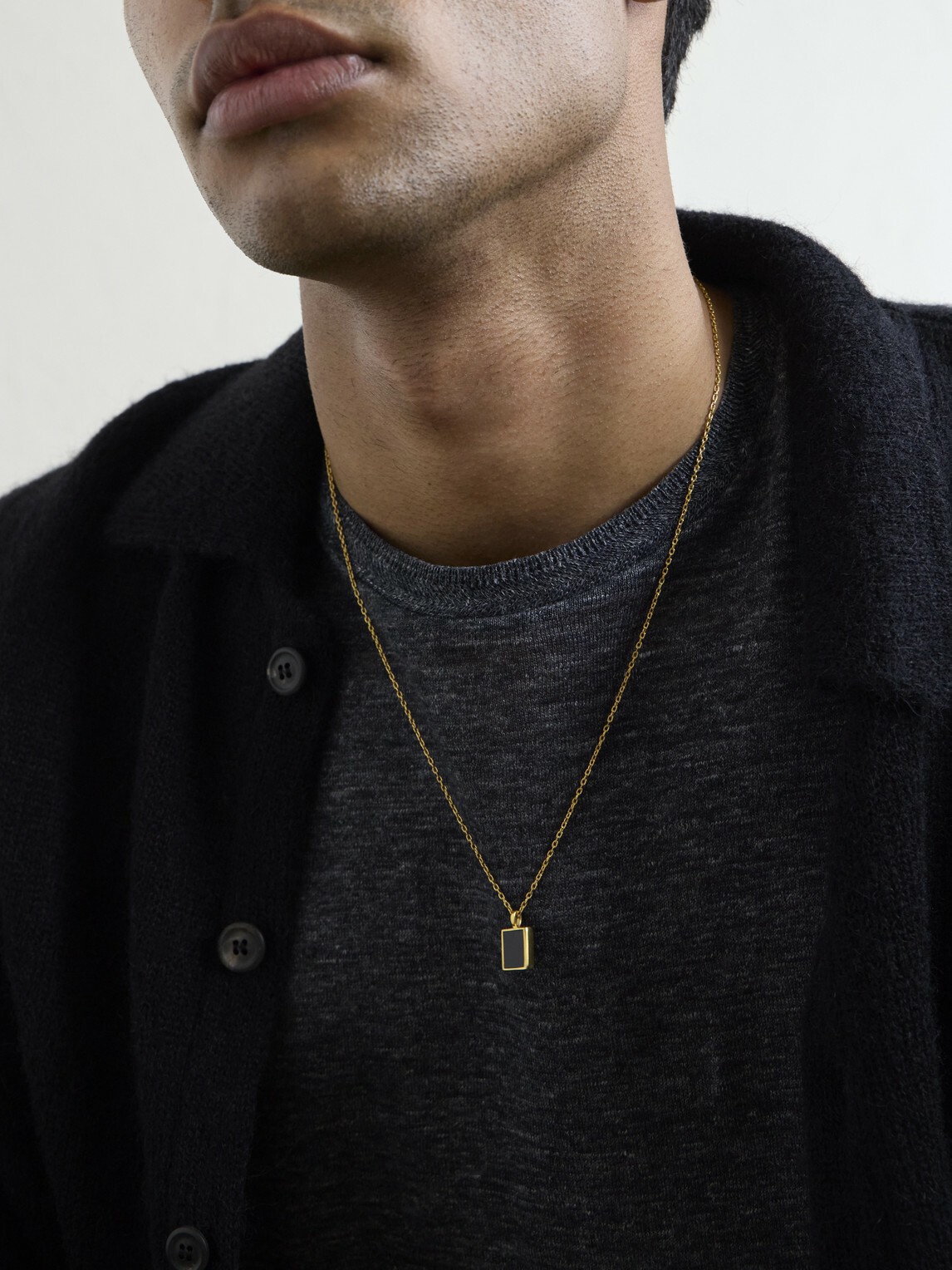 Mikia - Rectangle Gold-Plated Onyx Necklace