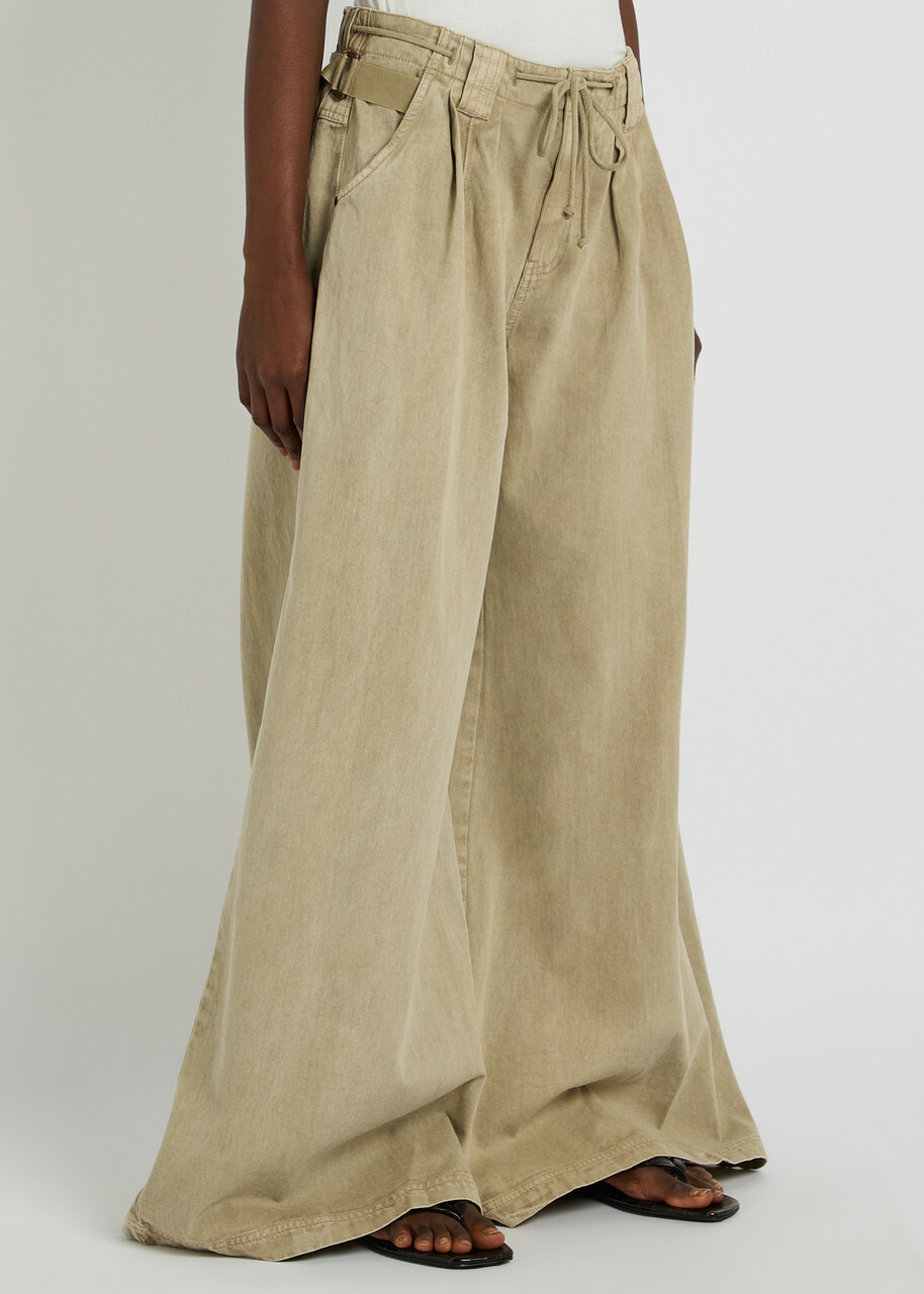 Free People Julien Wide-leg Cotton-twill Chino Trousers Khaki