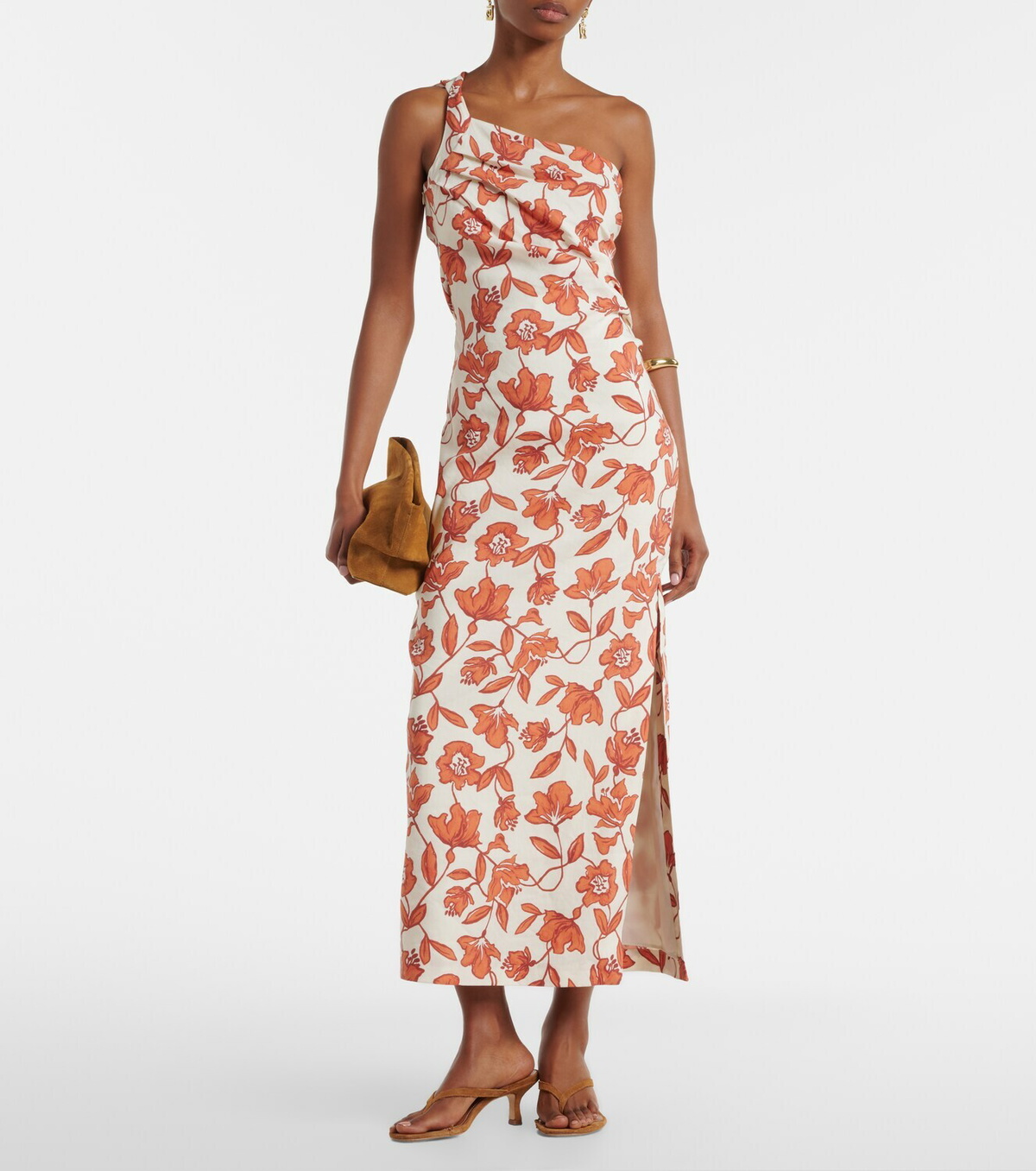 SIR Chloe one-shoulder floral linen-blend midi dress