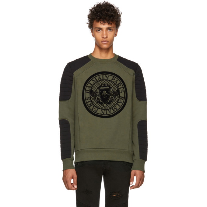 Photo: Balmain Green Flocked Coin Sweatshirt