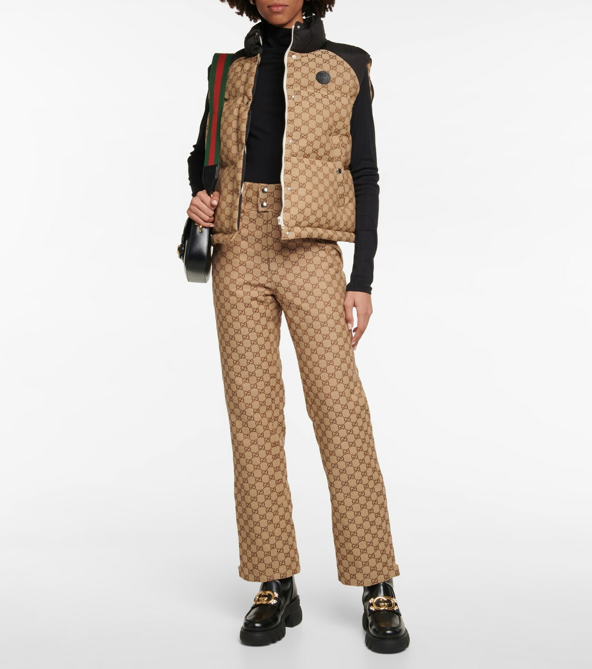 パンツ Gucci Flare Trousers In Gg Canvas GG canvas pant in camel and ebony | GUCCI® CA