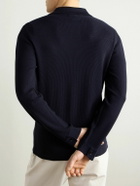 Zegna - Camp-Collar Wool-Piqué Cardigan - Blue