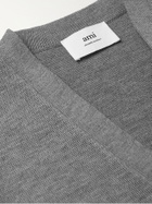 AMI PARIS - Slim-Fit Logo-Embroidered Merino Wool Cardigan - Gray