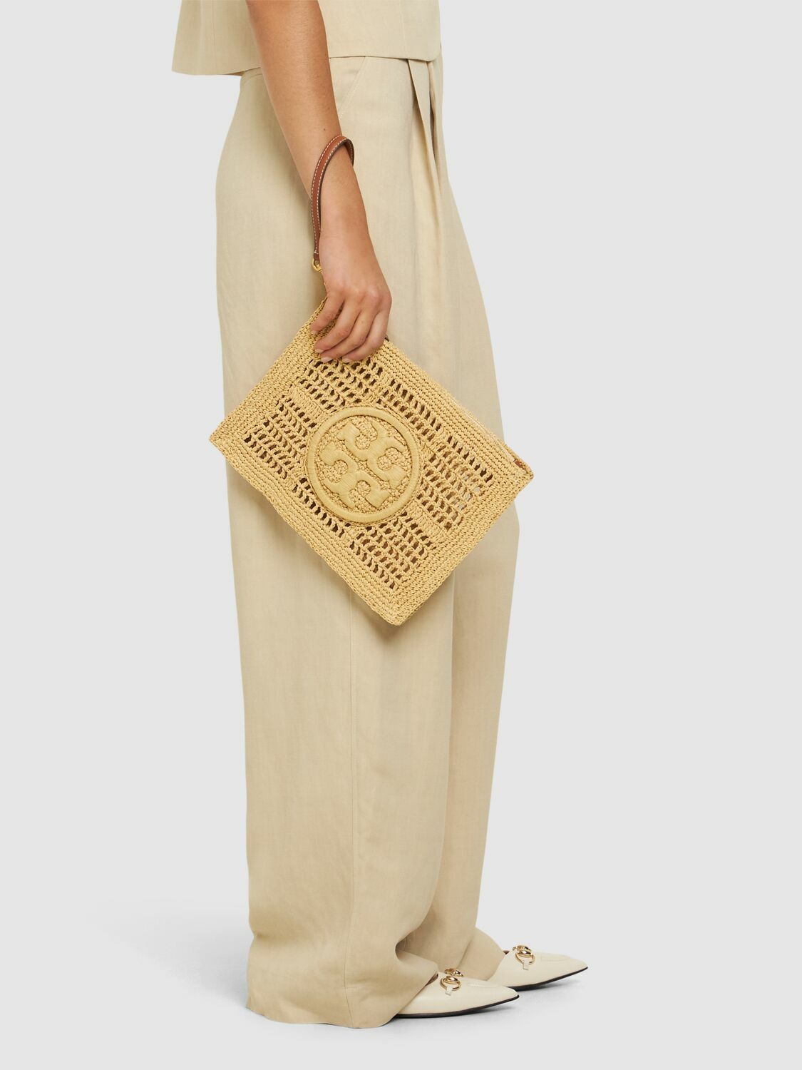 TORY BURCH Ella Crochet Straw Pouch