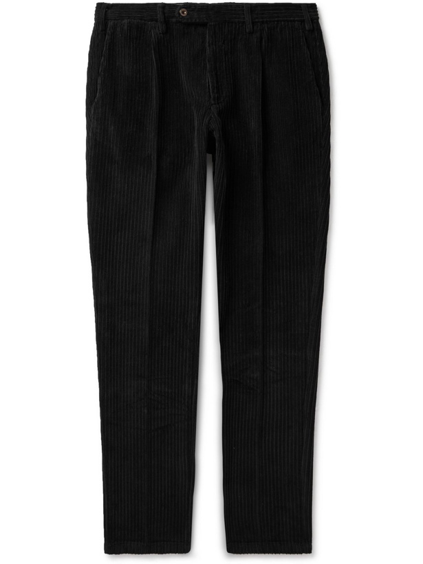 Photo: Lardini - Tapered Pleated Cotton-Blend Trousers - Black