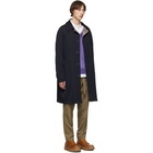 Lanvin Navy and Taupe Virgin Plaid Reversible Coat