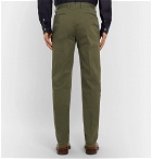 Beams F - Slim-Fit Tapered Pleated Stretch-Cotton Twill Trousers - Men - Green