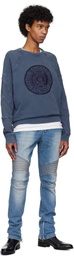 Balmain Navy Ribbed Coin Embroidery Sweatshirt