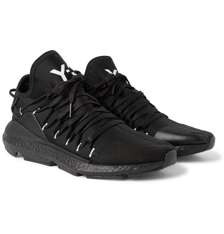 Photo: Y-3 - Kusari Leather and Suede-Trimmed Neoprene Sneakers - Men - Black
