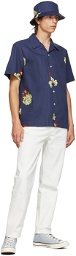 A.P.C. Navy Louis Poplin Short Sleeve Shirt