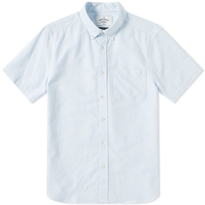 Photo: Portuguese Flannel Short Sleeve Button Down Belavista Oxford Shirt Blue Stripe