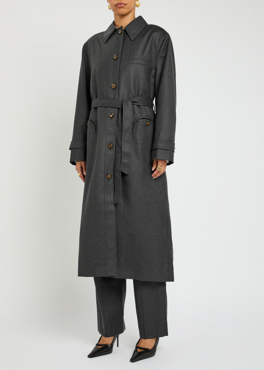Blaze Milano Basotto Belted Wool Trench Coat Grey