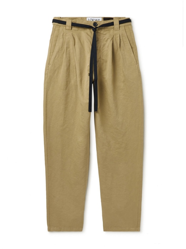 Photo: LOEWE - Paula's Ibiza Pleated Linen and Cotton-Blend Trousers - Neutrals