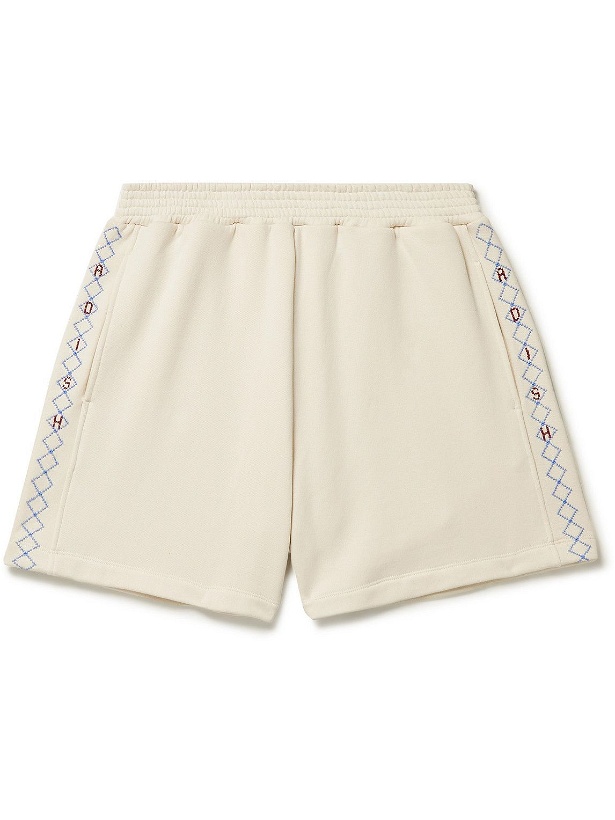 Photo: Adish - Wide-Leg Logo-Embroidered Cotton-Jersey Drawstring Shorts - Neutrals