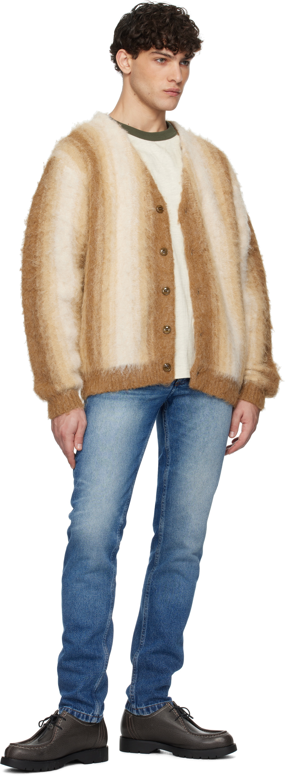 Uniform Bridge Beige Stripe Cardigan