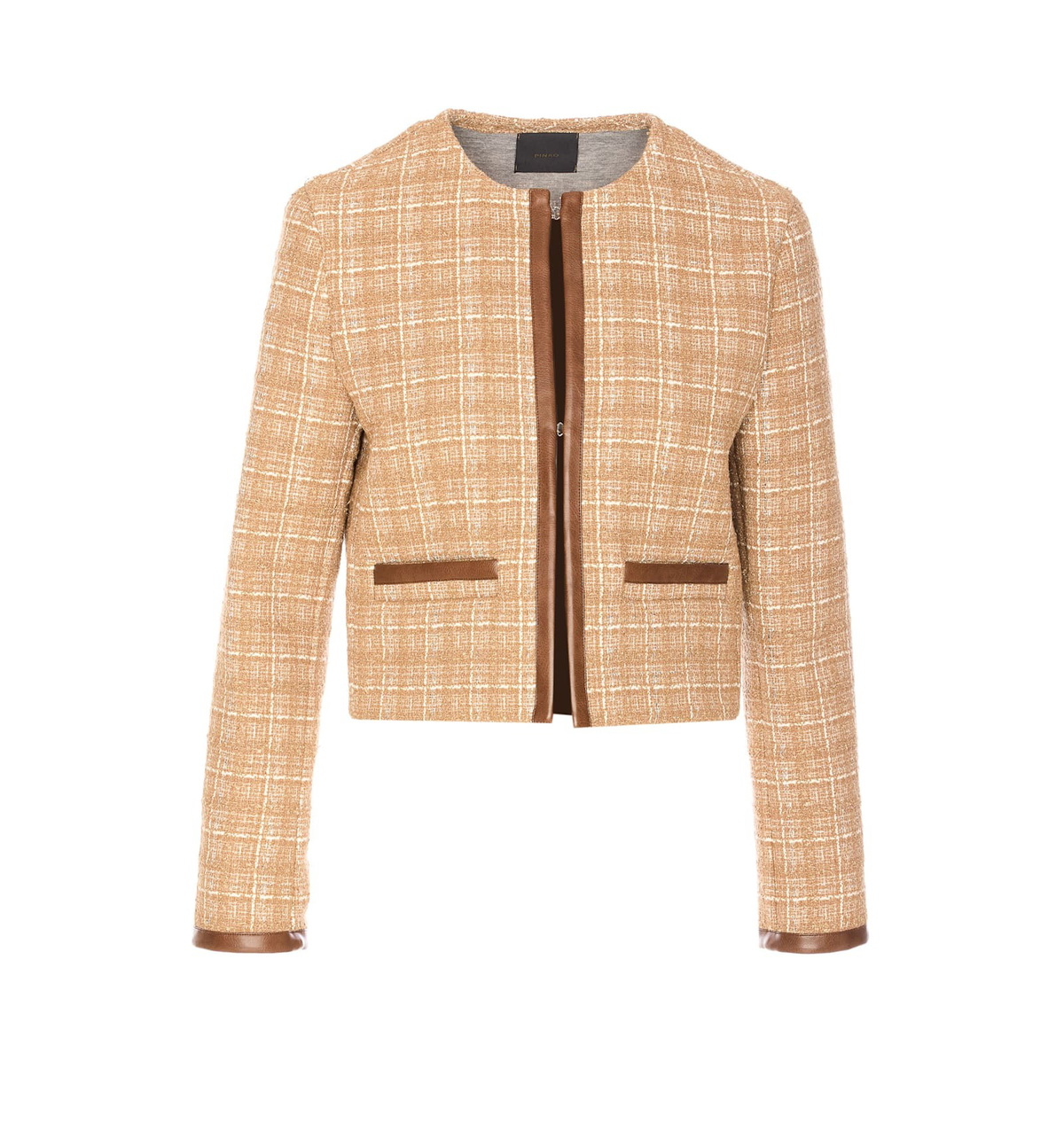 ジャケット PINKO CROPPED TWEED AND FAUX LEATHER JACKET Pinko Cropped Tweed And Faux Leather Jacket Pinko