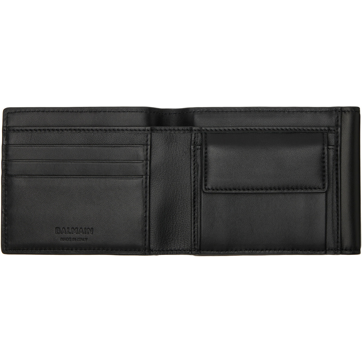 BALMAIN Black Smooth Leather Trifold Wallet