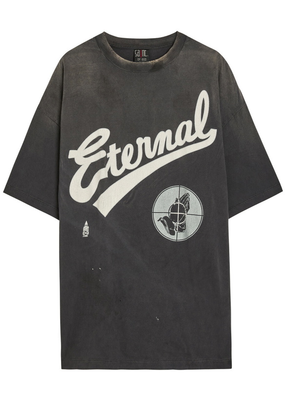 Photo: Saint Mxxxxxx Fog Printed Cotton T-shirt - Black - One Size